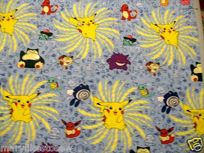 Image 0 of Pokemon Pikachu Snorlax Nintendo 1/4 Yard  Fat quarter FQ Fabric Rare  OOP HTF