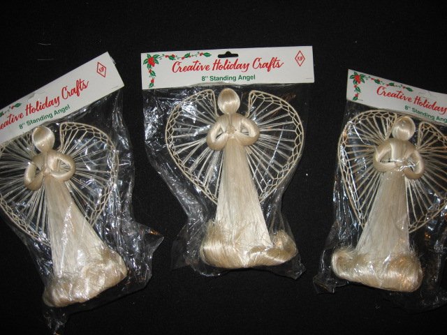 Image 0 of Three abaca Christmas angels standing decorations or tree toppers