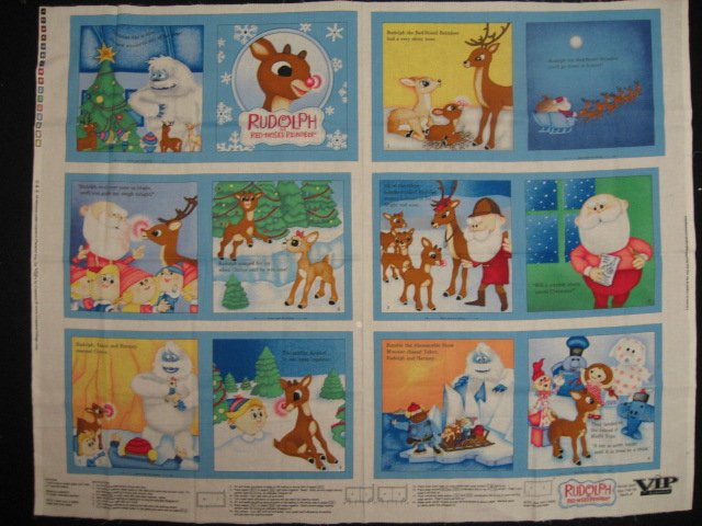 Image 0 of Rudolph The Red Nose Reindeer baby Soft book blue fabric Panel to Sew /