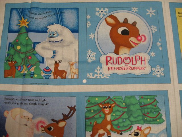 Image 1 of Rudolph The Red Nose Reindeer baby Soft book blue fabric Panel to Sew /