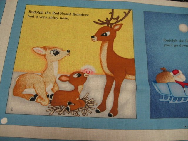 Image 2 of Rudolph The Red Nose Reindeer baby Soft book blue fabric Panel to Sew /