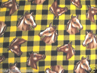 Horse heads yellow and black plaid fleece blanket 