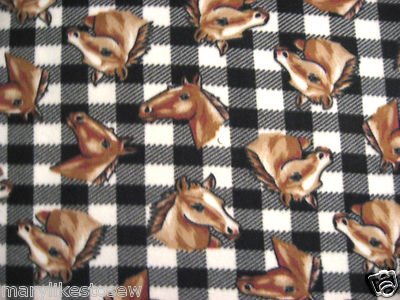 Horse Heads black and white plaid fleece blanket 