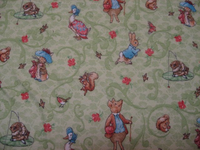 Beatrix Potter Peter Rabbit Pillow Case flannel in Green   