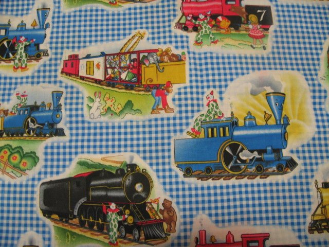 Image 0 of Little Engine that Could Train New checks form Print cotton Fabric by the yard 