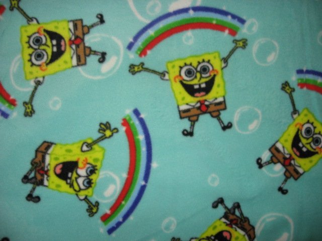 Image 0 of SpongeBob rainbows and bubbles aqua antipill fleece blanket 48