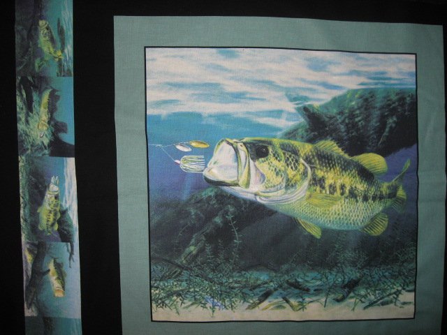 Image 2 of Large mouth Bass Fabric Pillow Panel Set of four black border