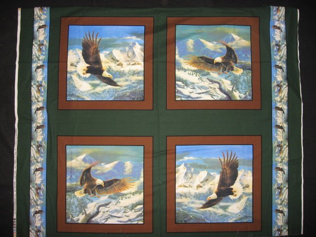 Eagle flying over mountains set of Four different fabric pillow panels to sew