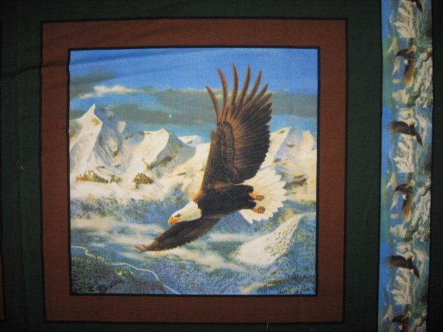 Image 1 of Eagle flying over mountains set of Four different fabric pillow panels to sew