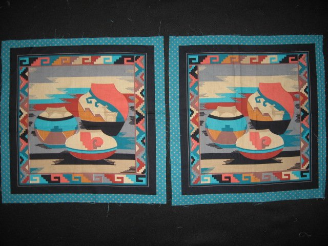 Southwest pottery fabric pillow panel set of two the same Rare
