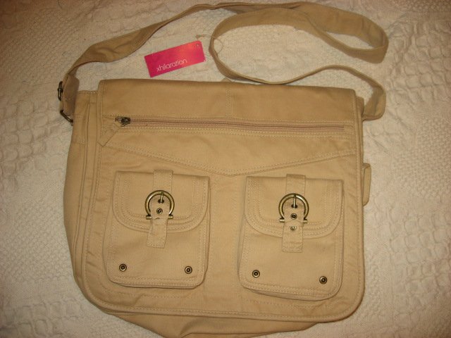 Lap top satchel soft tan cloth bag carrying case /