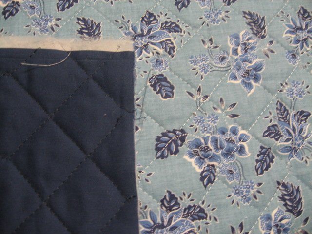 Flowers on double faced blue Quilted floral Fabric to Sew