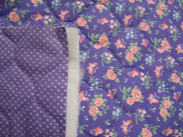 Roses butterflies on double faced lilac Quilted floral Fabric to Sew 33 long