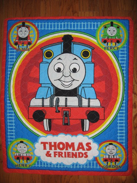 Image 0 of Thomas the tank Train toddler quilted fabric panel blanket 