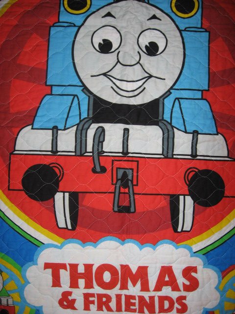 Image 1 of Thomas the tank Train toddler quilted fabric panel blanket 
