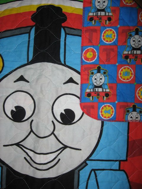 Image 2 of Thomas the tank Train toddler quilted fabric panel blanket 
