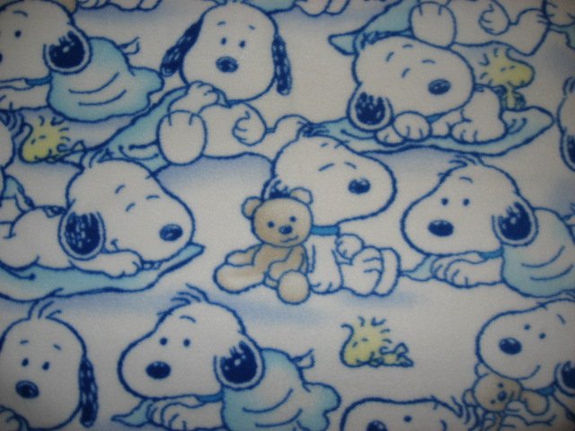 Image 0 of Peanuts Snoopy and Woodstock Toile Licensed handmade fleece baby blanket 28