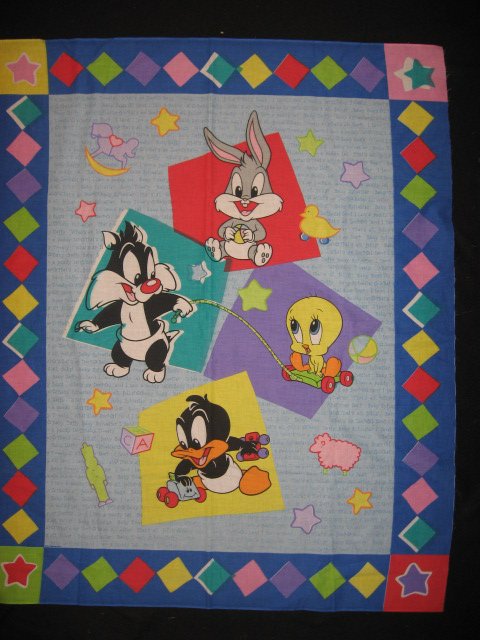 Image 0 of Looney Tunes Tweety Bugs Sylvester Daffy baby cotton fabric crib panel