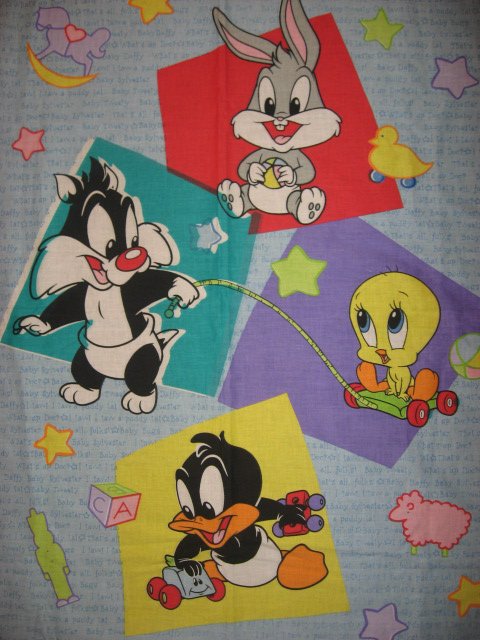 Image 1 of Looney Tunes Tweety Bugs Sylvester Daffy baby cotton fabric crib panel