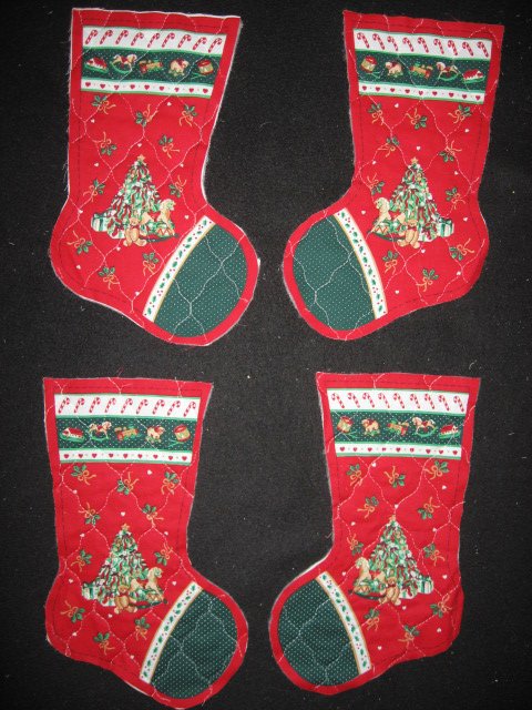 Image 0 of Christmas tree stockings  4 pieces Prequilted fabric sew teacher