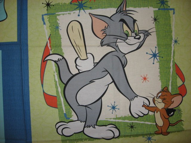 Image 1 of Tom and Jerry cat and mouse Fabric pillow panels set of four cartoonl pictures 