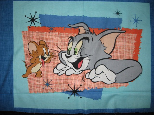 Image 2 of Tom and Jerry cat and mouse Fabric pillow panels set of four cartoonl pictures 