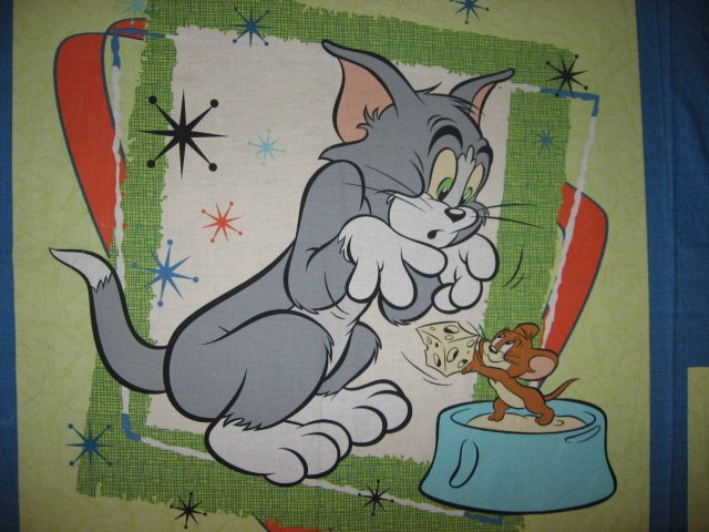 Image 3 of Tom and Jerry cat and mouse Fabric pillow panels set of four cartoonl pictures 