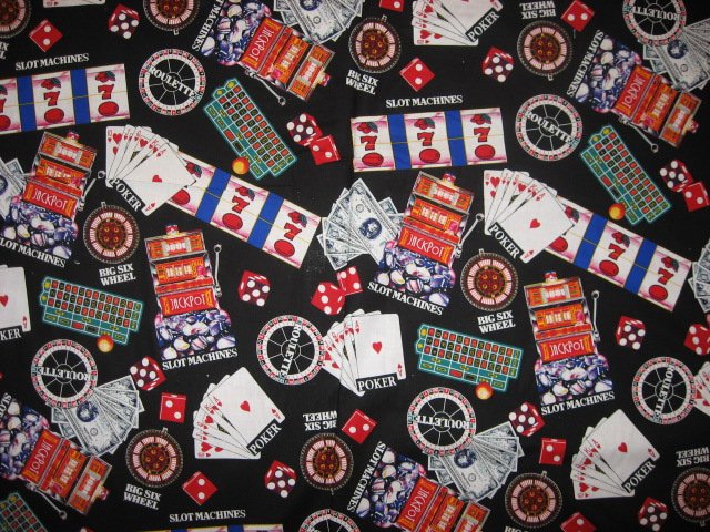 Image 0 of Casino gambling cards slot machines soft sewing cotton Fabric By The Yard rare