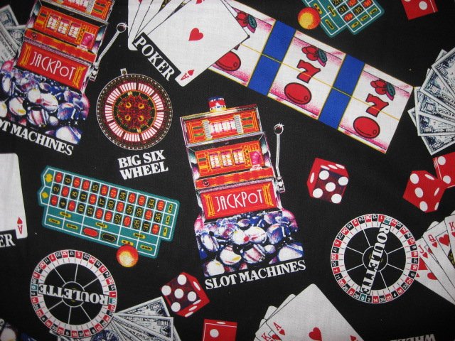 Image 1 of Casino gambling cards slot machines soft sewing cotton Fabric By The Yard rare