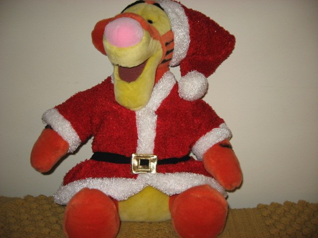 Image 1 of Tigger Santa Disney Christmas stuffed doll with curly tail
