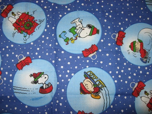 Image 0 of Snoopy and Charlie Brown on Christmas bulbs Fabric Fat Quarter 1/4 yard 