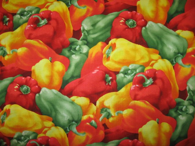 Image 0 of Kyle's Marketplace Yellow red and green Peppers RJR 2004 Fabric FQ or 1/4 yard 