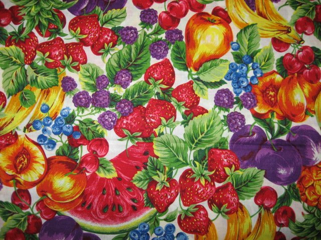 Image 0 of Joan Messmore Fruit on white Quilt Fabric Fat quarter or 1/4 yard 