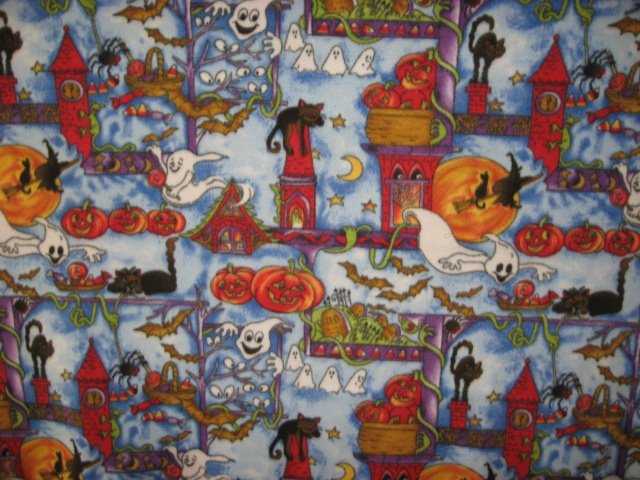 Image 0 of Happy Halloween cats bats pumpkins ghosts handmade new Fleece blanket 