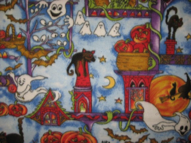 Image 1 of Happy Halloween cats bats pumpkins ghosts handmade new Fleece blanket 