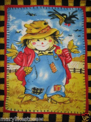 Halloween Smiling Scarecrow handmade new Fleece blanket Panel