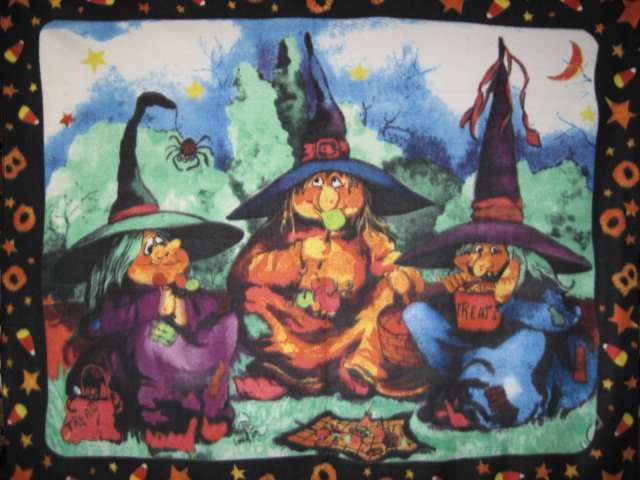 Halloween witches spider and candy handmade rare Fleece blanket 