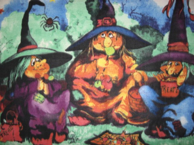 Image 1 of Halloween witches spider and candy handmade rare Fleece blanket 