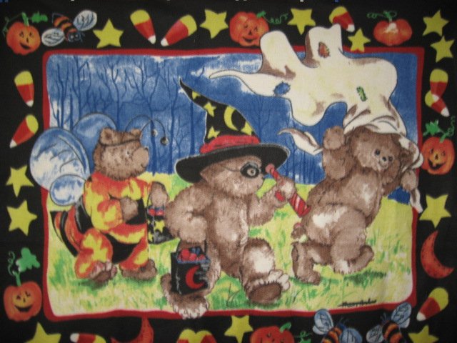 Image 0 of Halloween Teddy Bears in bee pirate ghost costumes handmade Fleece blanket Panel