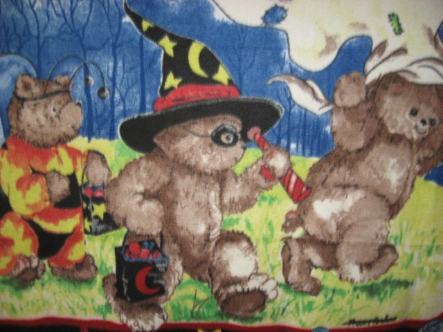 Image 1 of Halloween Teddy Bears in bee pirate ghost costumes handmade Fleece blanket Panel