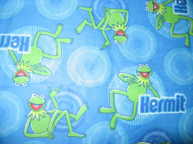 Sesame Street Kermit the frog blue Flannel handmade small baby blanket 