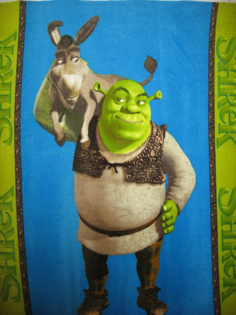 Shrek And  Donkey handmade fleece blanket 50X58  or  approx 4 ft by 5 ft 