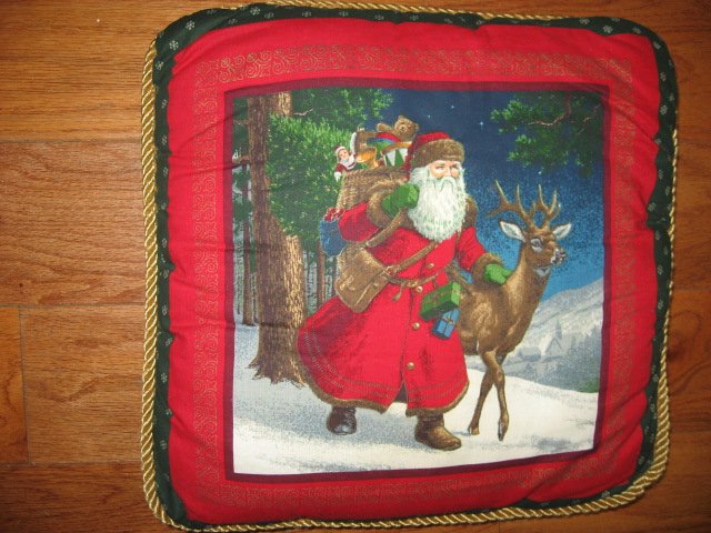 Old world Christmas Santa handmade 15 cotton Pillow with cording