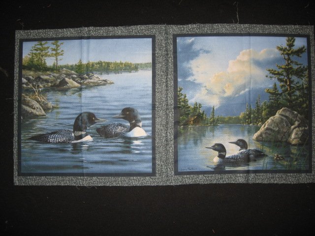 Image 0 of Loons on a lake  set of 2 Pillow Panels of 100% cotton Fabric 