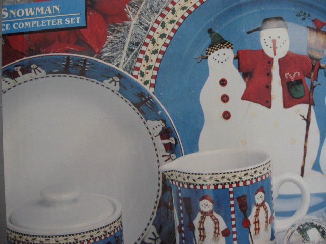 Debbie Mumm Sakura 5 Piece Snowmen 1997 completer Stoneware Set 