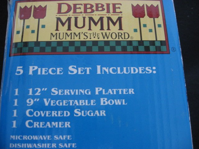 Image 1 of Debbie Mumm Sakura 5 Piece Snowmen 1997 completer Stoneware Set 