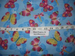 Thumbnail of FLANNEL BLUE COTTON FABRIC Rainbow color Butterfly Dragonfly Insect By the yard
