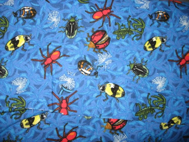 Ladybug Beetle Spider Insect on blue 100% cotton flannel By the Yard