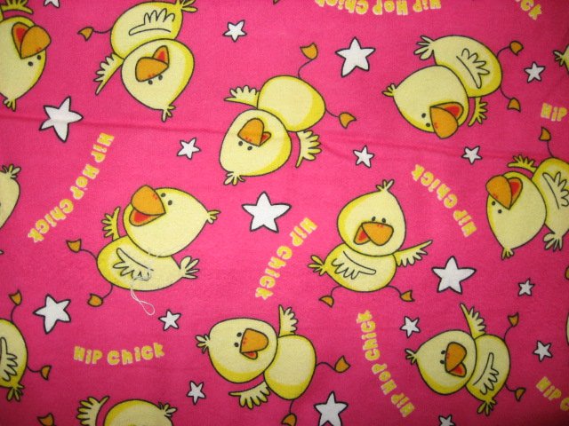 Whimsical Hip Chicks Chicken stars Pink 100% flannel Cotton fabric By 35 inches