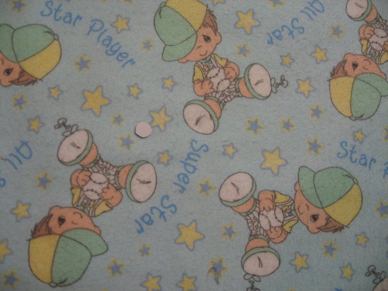 Image 0 of Boy All Star Baseball Precious Moments Blue cotton Flannel fabric By the Yard